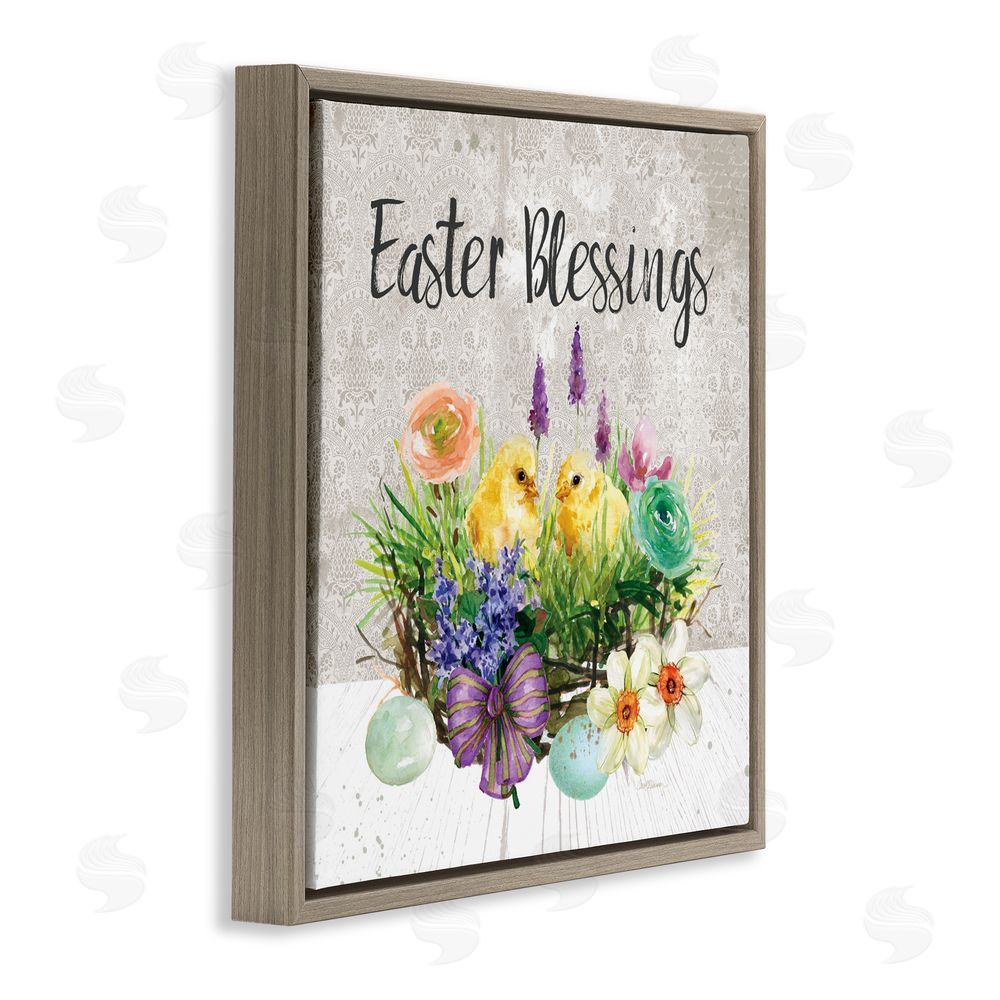 Carol Robinson Easter Blessings Basket of Flowers Brown Floating Frame Canvas Wall Art