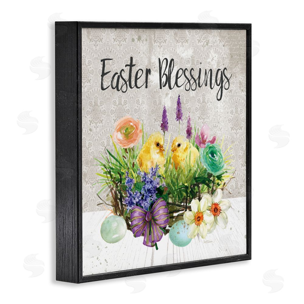 Carol Robinson Easter Blessings Basket of Flowers Blacked Framed Giclee Wall Art Print
