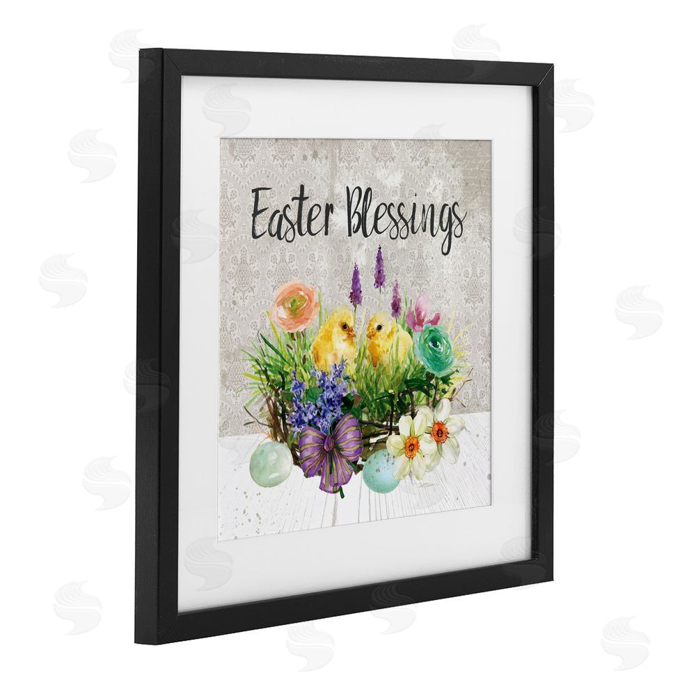 Carol Robinson Easter Blessings Basket of Flowers Black Framed Print Under Glass with Mat Wall Art