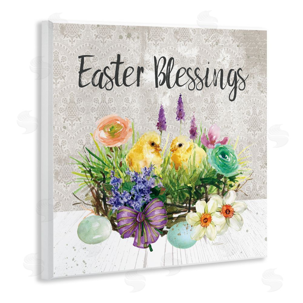 Carol Robinson Easter Blessings Basket of Flowers Wooden Wall Plaque Art Print