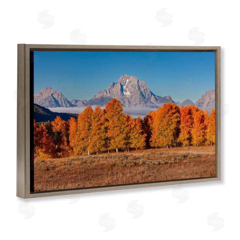 Shelley Carlisle Autumn Tree Line With Mountain Brown Floating Frame Canvas Wall Art Print