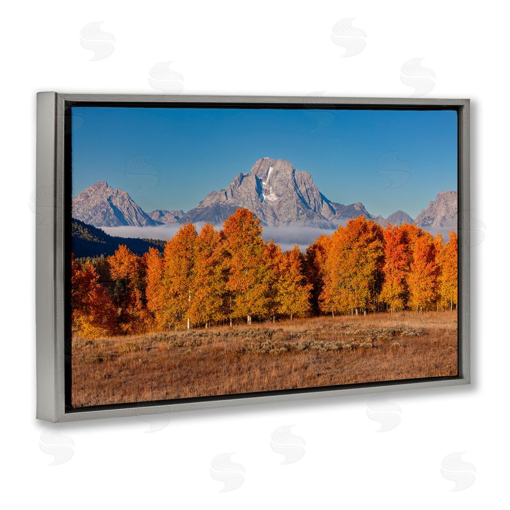 Shelley Carlisle Autumn Tree Line With Mountain Gray Floating Frame Canvas Wall Art Print