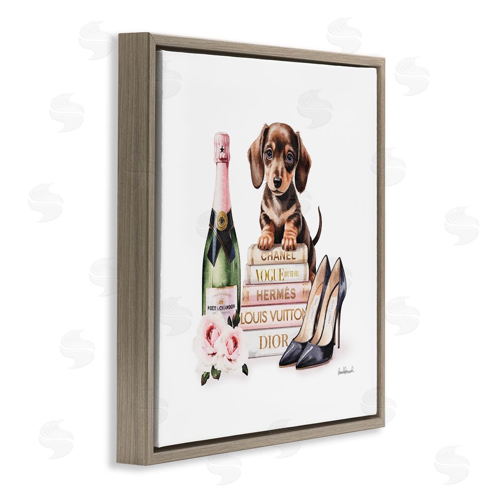 Amanda Greenwood Luxury Books & Puppy Brown Floating Frame Canvas Wall Art Print