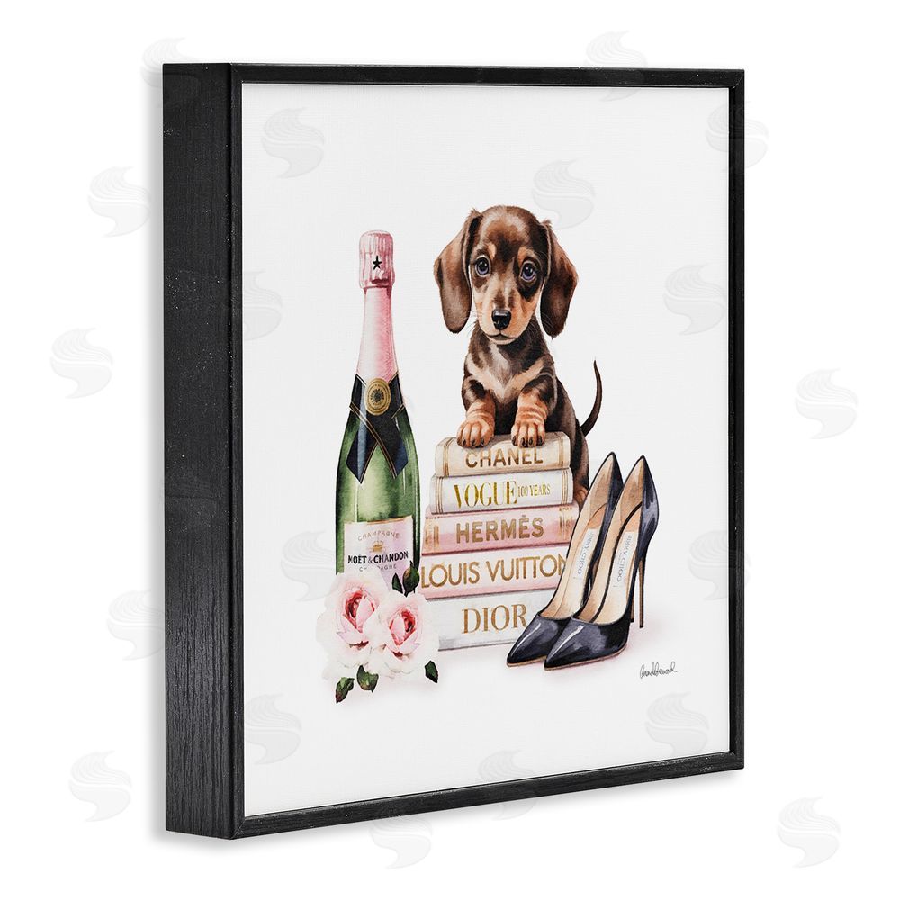 Amanda Greenwood Luxury Books & Puppy Black Framed Giclee Wall Art Print