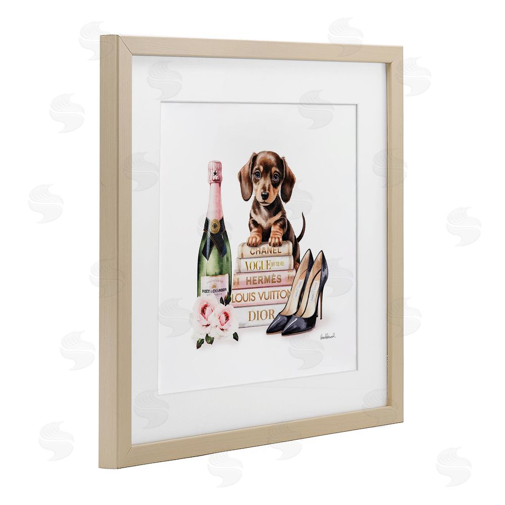 Amanda Greenwood Luxury Books & Puppy Brown Framed Print Under Glass Wall Art