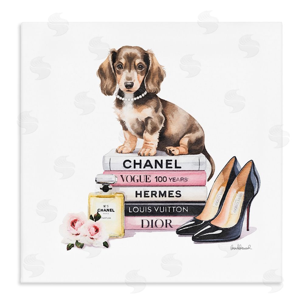 Amanda Greenwood Luxury Fashion Books & Dog Stretched Canvas Wall Art Print