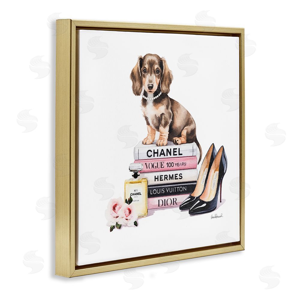 Amanda Greenwood Luxury Fashion Books & Dog Gold Floating Frame Canvas Wall Art Print