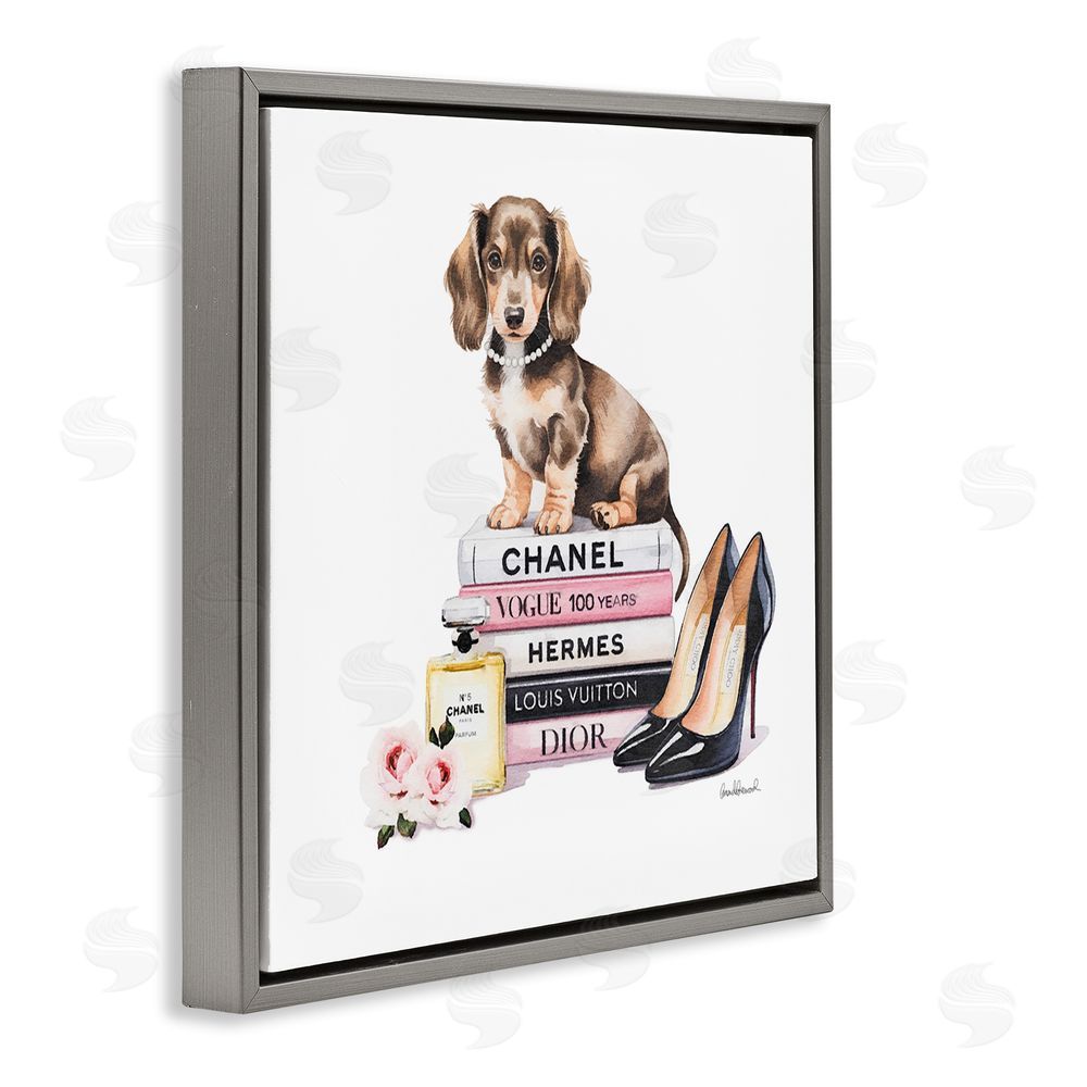 Amanda Greenwood Luxury Fashion Books & Dog Gray Floating Frame Canvas Wall Art Print