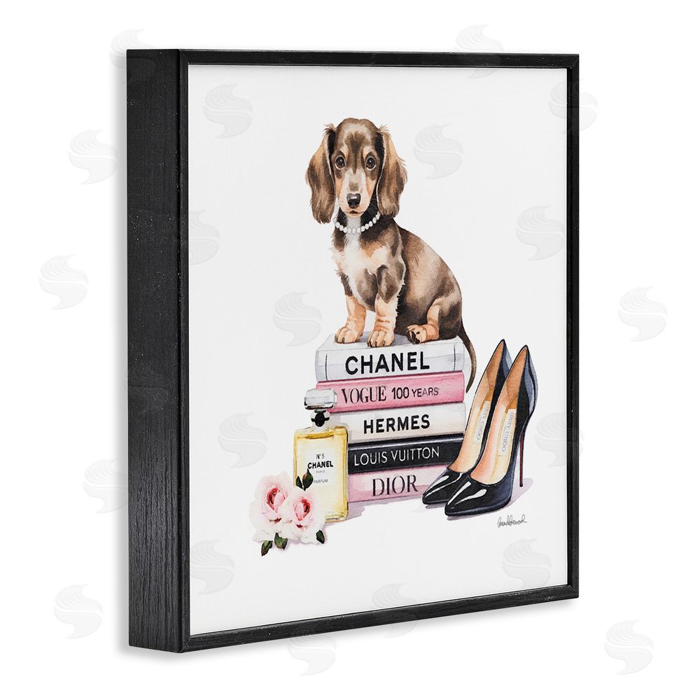 Amanda Greenwood Luxury Fashion Books & Dog Black Framed Giclee Wall Art Print