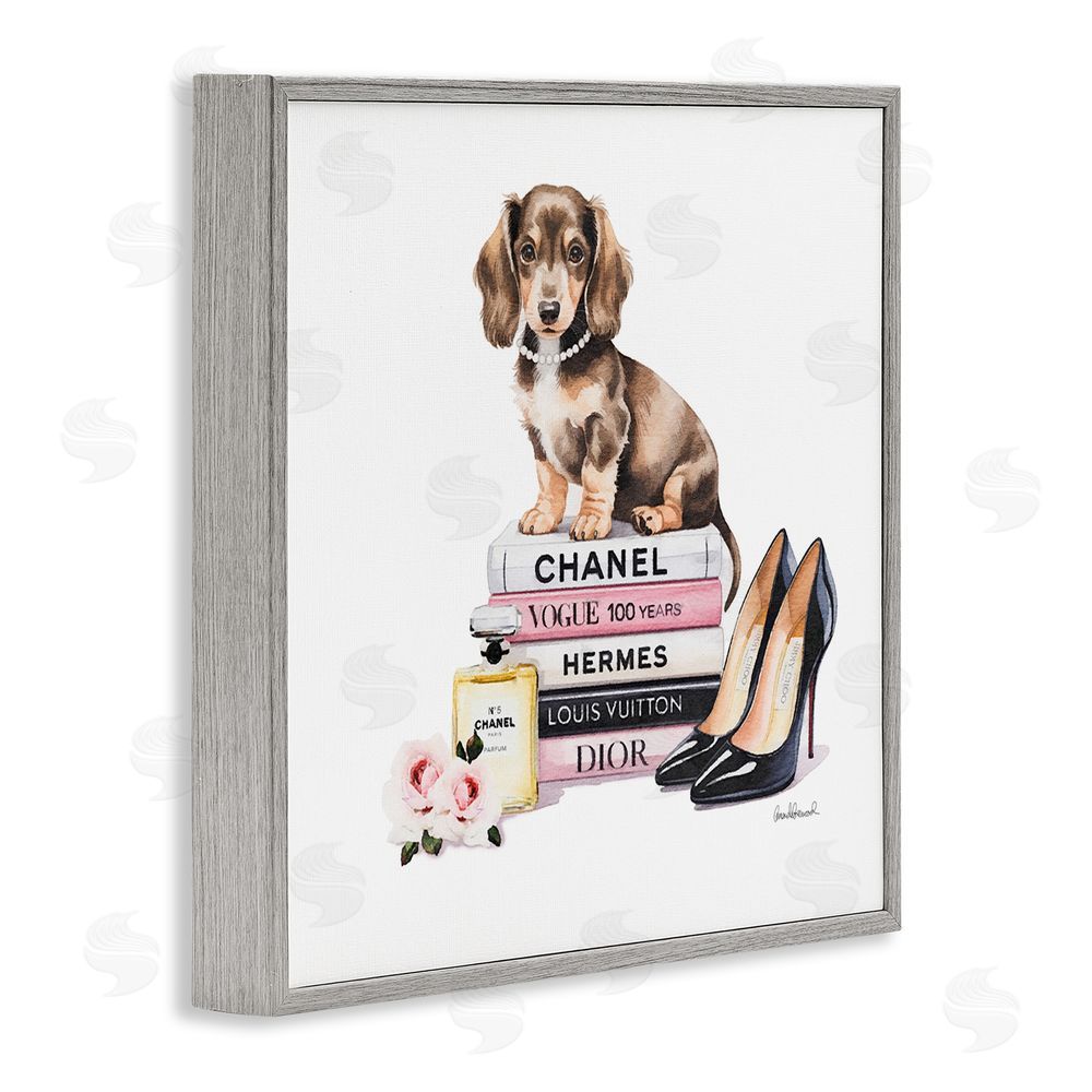 Amanda Greenwood Luxury Fashion Books & Dog Gray Framed Giclee Wall Art Print