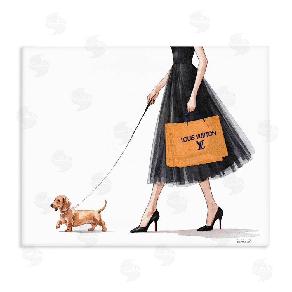 Amanda Greenwood Fashionable Dog Walking Stretched Canvas Wall Art Print