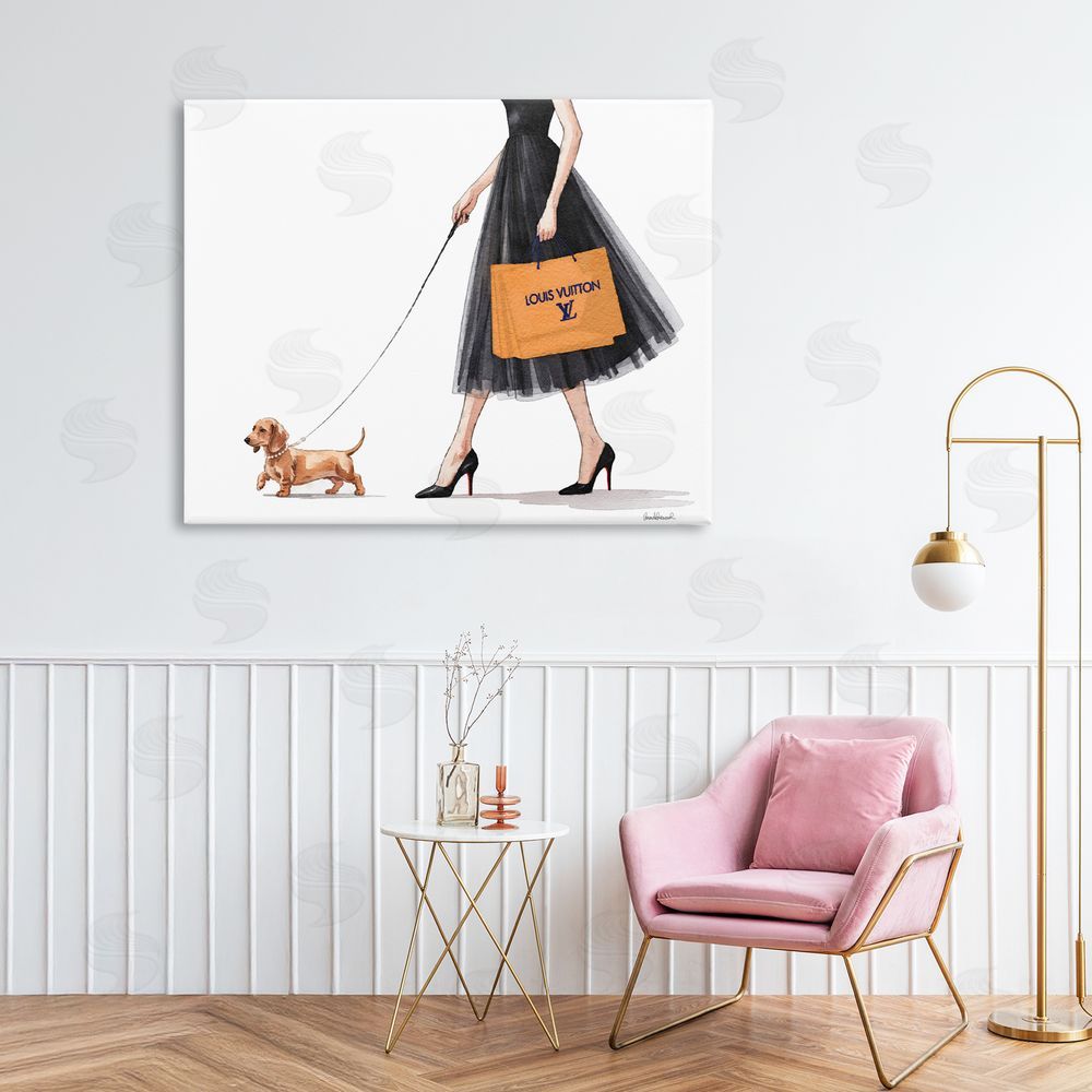 Amanda Greenwood Fashionable Dog Walking Stretched Canvas Wall Art in Room