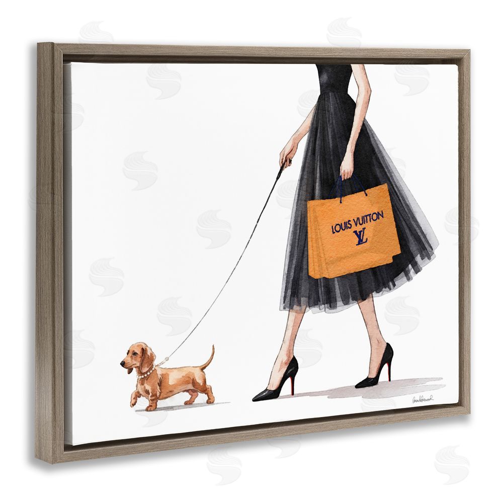 Amanda Greenwood Fashionable Dog Walking Brown Floating Frame Canvas Wall Art Print