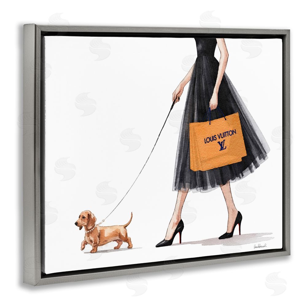 Amanda Greenwood Fashionable Dog Walking Gray Floating Frame Canvas Wall Art Print