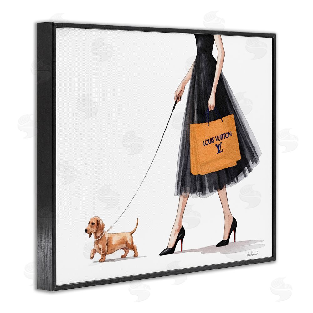 Amanda Greenwood Fashionable Dog Walking Black Framed Giclee Wall Art Print