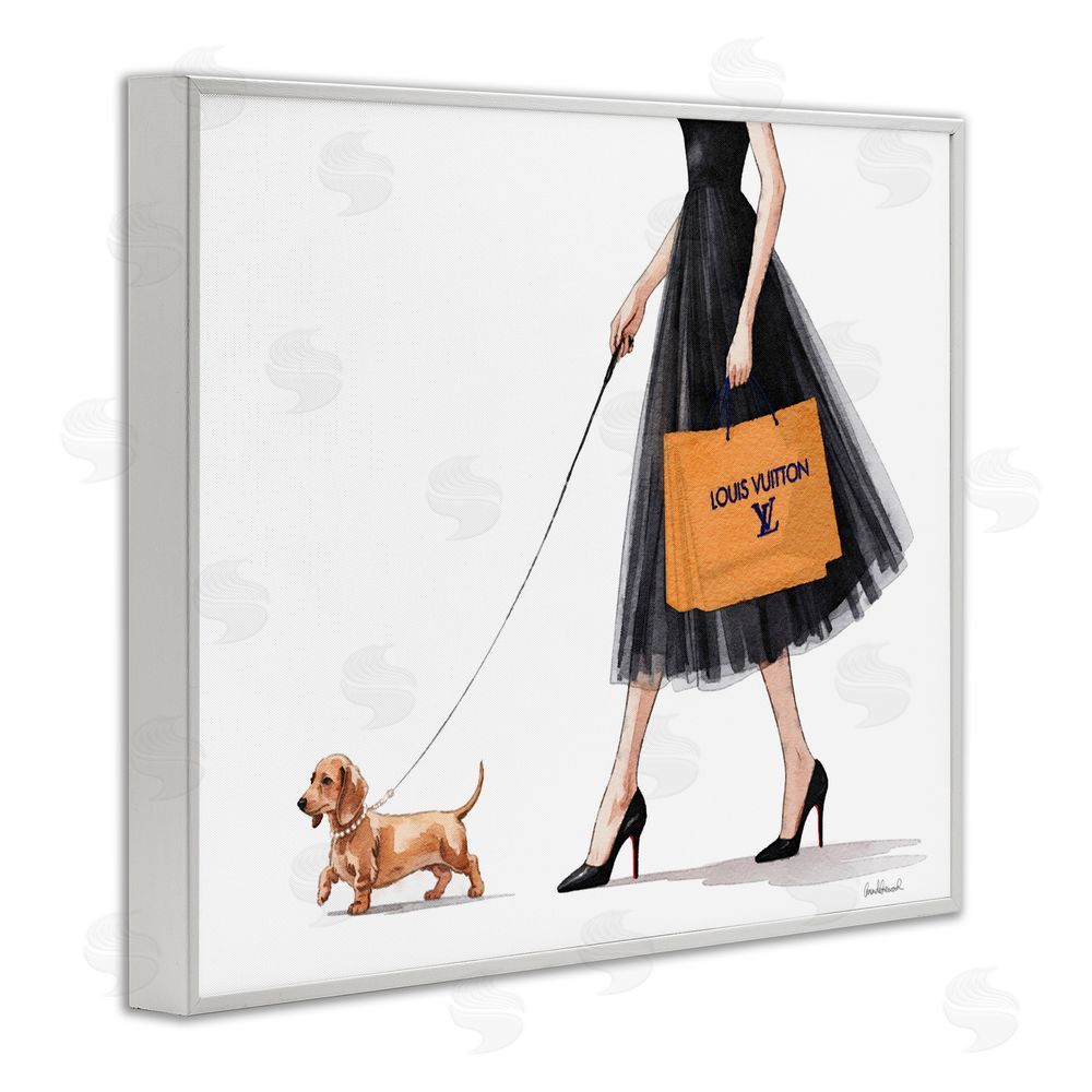 Amanda Greenwood Fashionable Dog Walking White Framed Giclee Wall Art Print