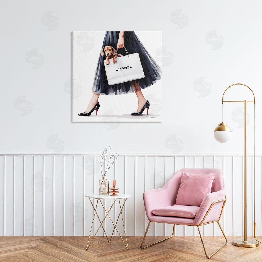 Amanda Greenwood Elegant Dog & Shopping Bag Stretched Canvas Wall Art in Room