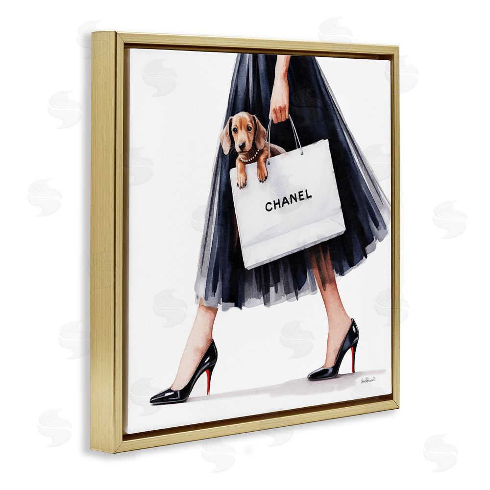 Amanda Greenwood Elegant Dog & Shopping Bag Gold Floating Frame Canvas Wall Art Print