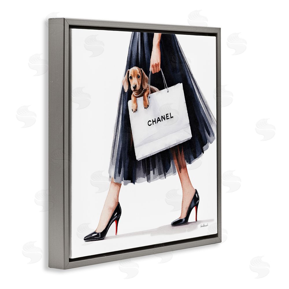 Amanda Greenwood Elegant Dog & Shopping Bag Gray Floating Frame Canvas Wall Art Print