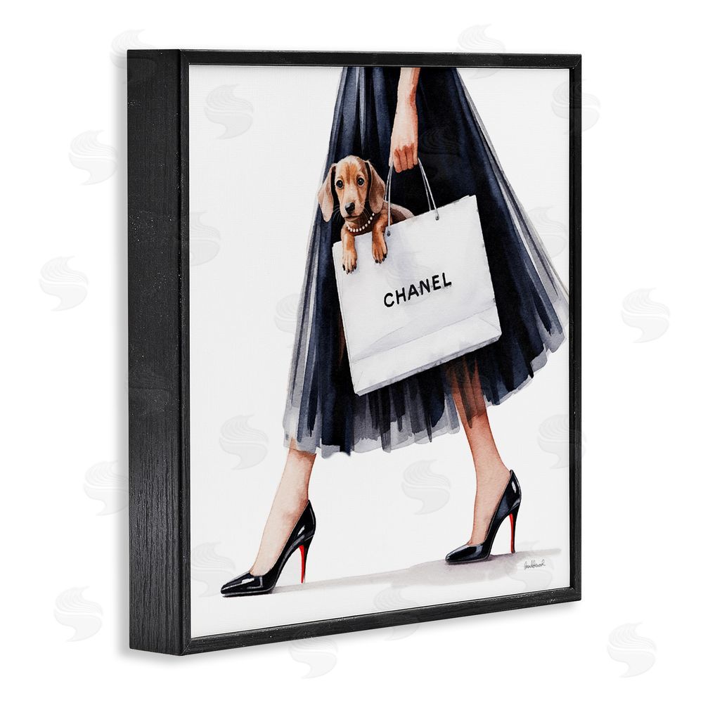 Amanda Greenwood Elegant Dog & Shopping Bag Black Framed Giclee Wall Art Print