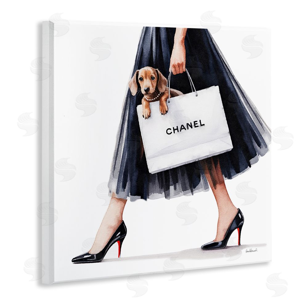 Amanda Greenwood Elegant Dog & Shopping Bag Wooden Wall Plaque Art Print