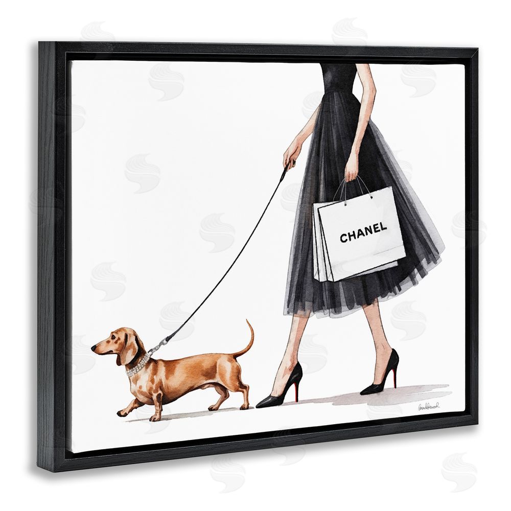 Amanda Greenwood Glam Dog Walking Black Floating Frame Canvas Wall Art Print