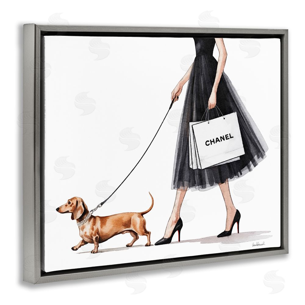 Amanda Greenwood Glam Dog Walking Gray Floating Frame Canvas Wall Art Print