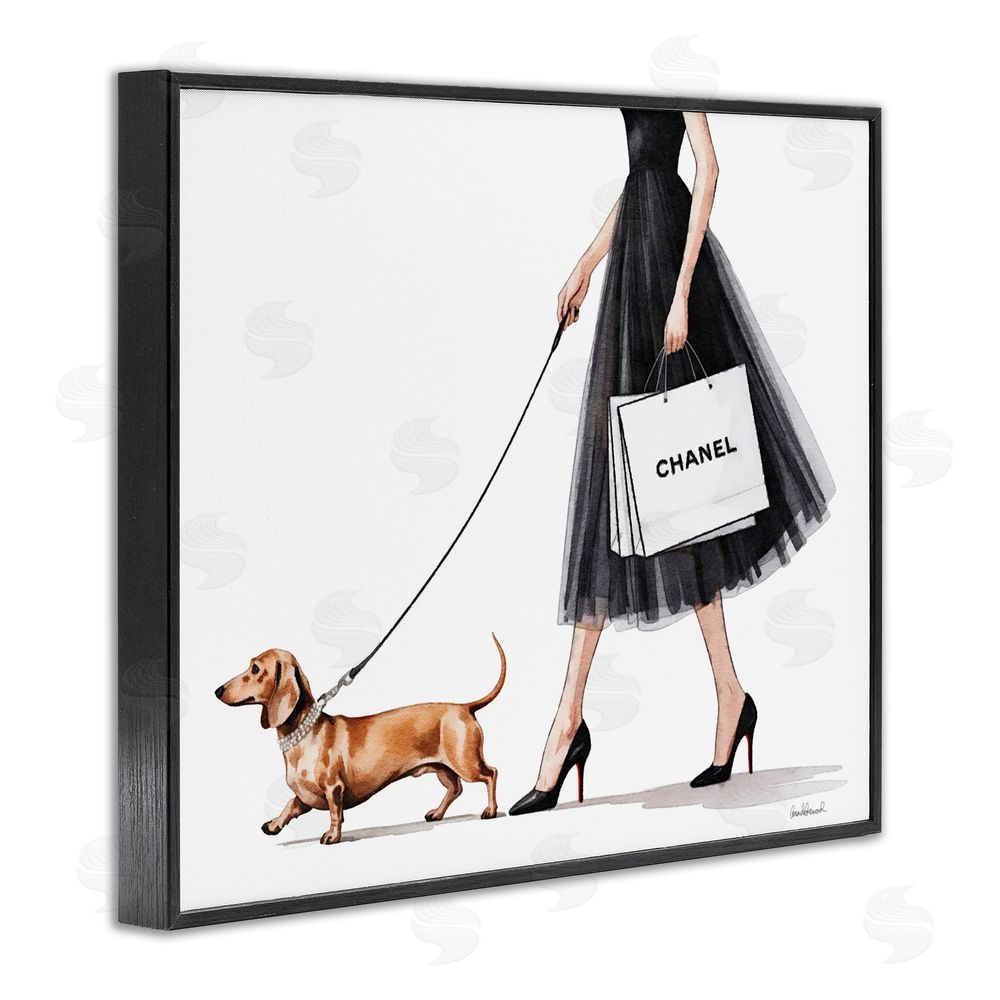 Amanda Greenwood Glam Dog Walking Black Framed Giclee Wall Art Print