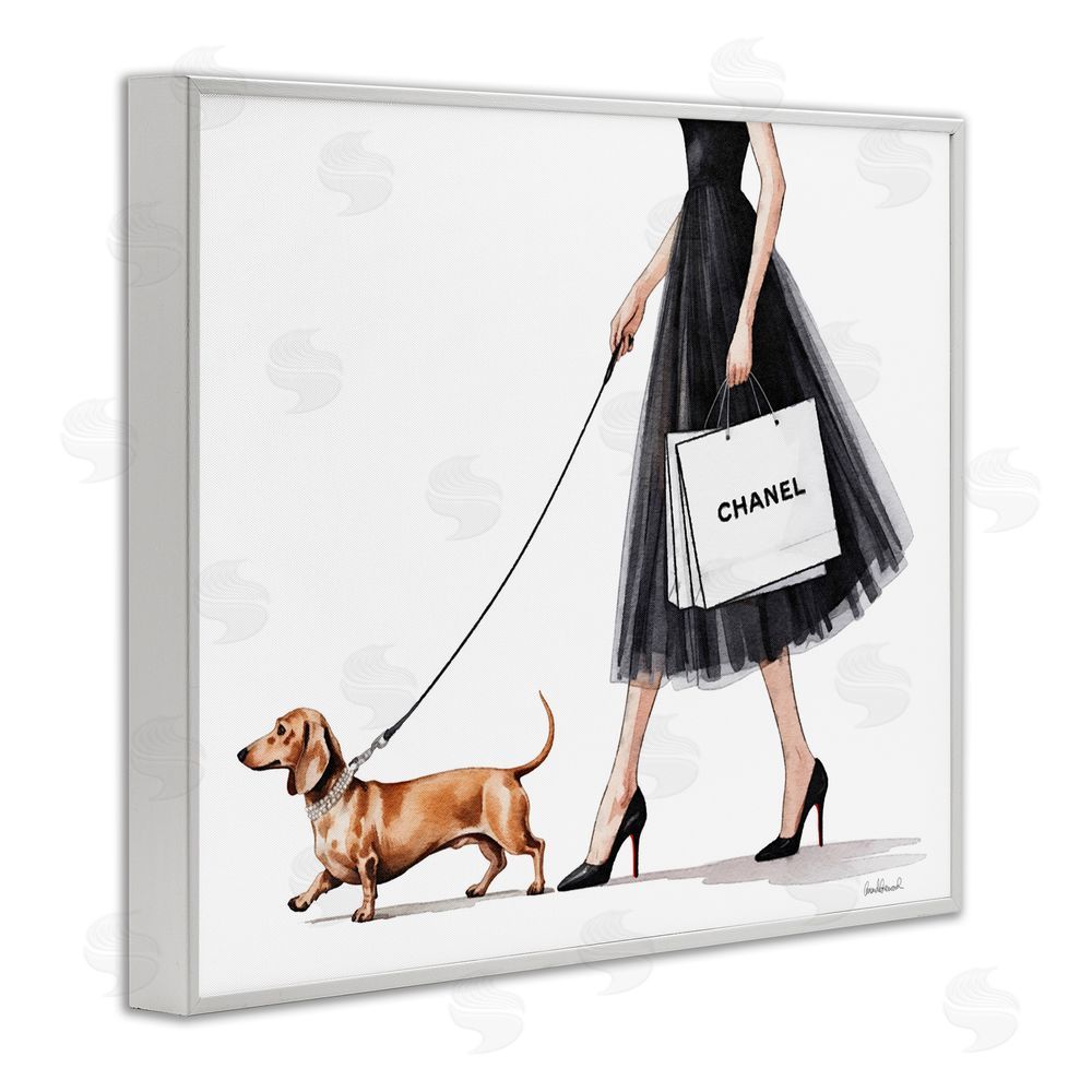 Amanda Greenwood Glam Dog Walking White Framed Giclee Wall Art Print
