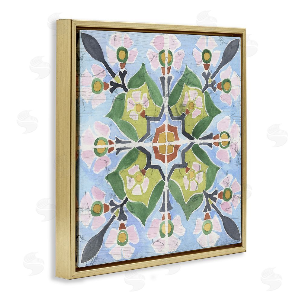 June Erica Vess Balanced Mediterranean Tile Gold Floating Frame Canvas Wall Art Print