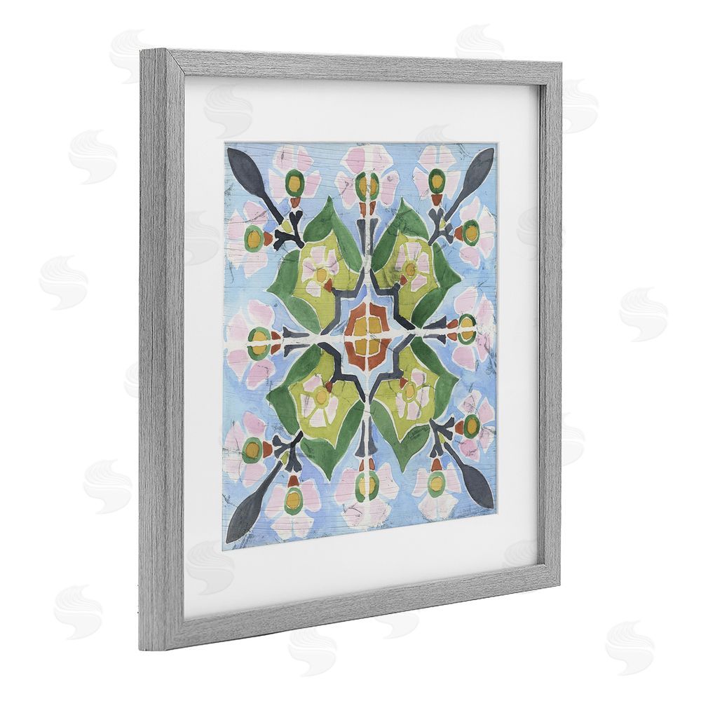 June Erica Vess Balanced Mediterranean Tile Gray Framed Print Under Glass Wall Art