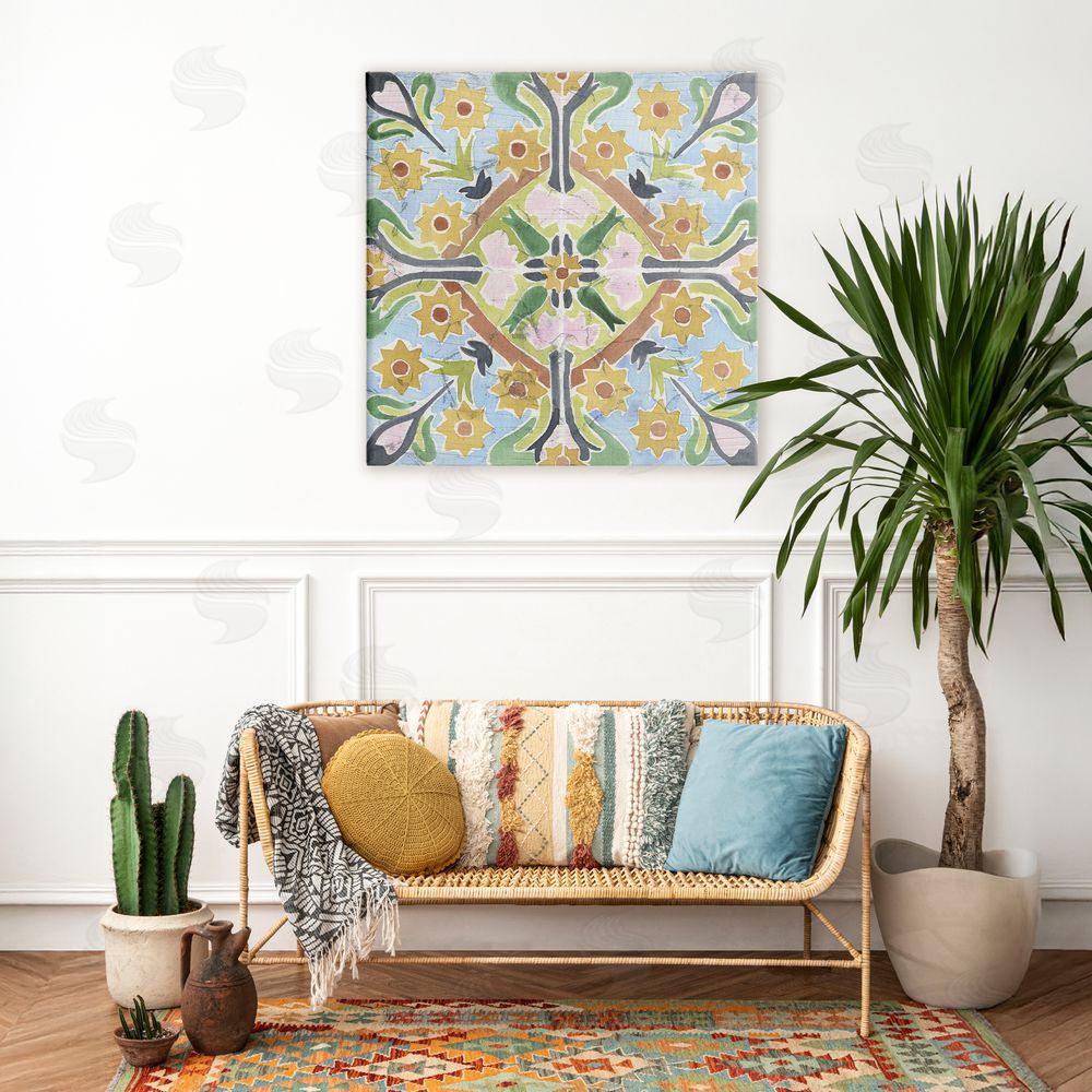 June Erica Vess Balanced Florals Vintage Tile Stretched Canvas Wall Art in Room