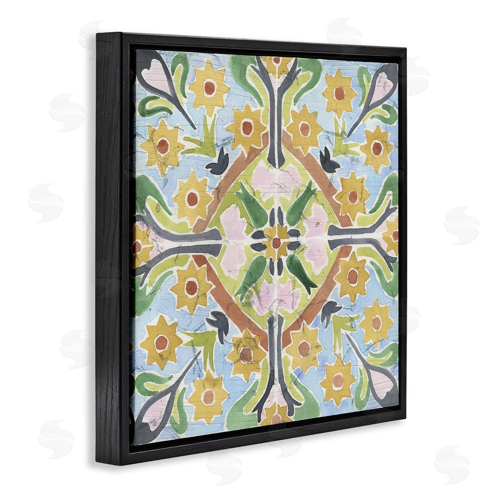 June Erica Vess Balanced Florals Vintage Tile Black Floating Frame Canvas Wall Art Print