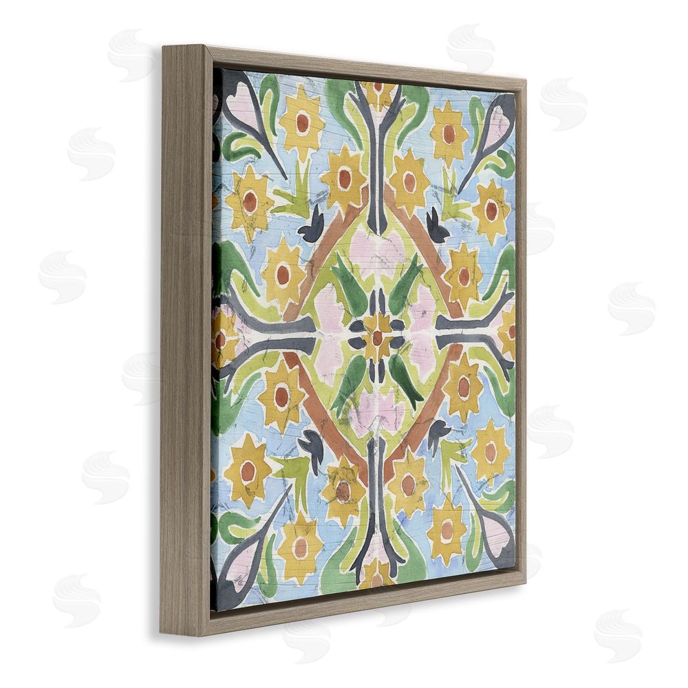 June Erica Vess Balanced Florals Vintage Tile Brown Floating Frame Canvas Wall Art Print