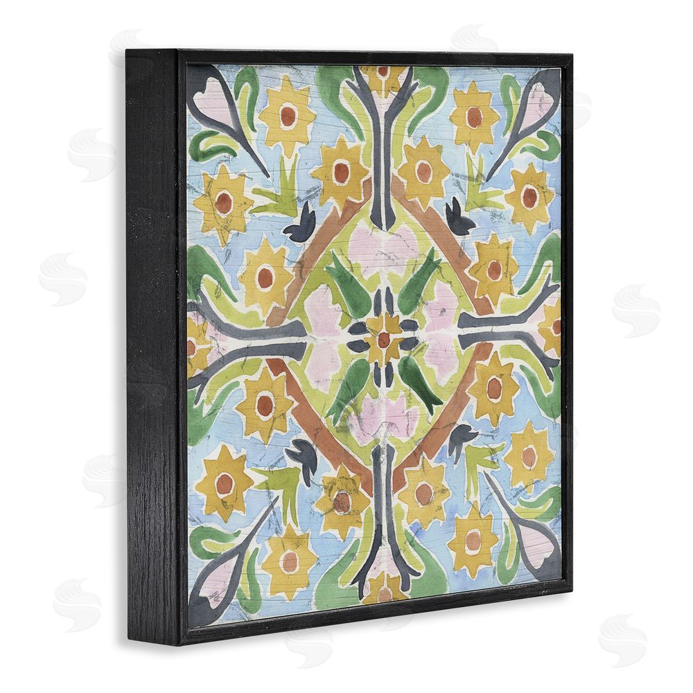 June Erica Vess Balanced Florals Vintage Tile Black Framed Giclee Wall Art Print