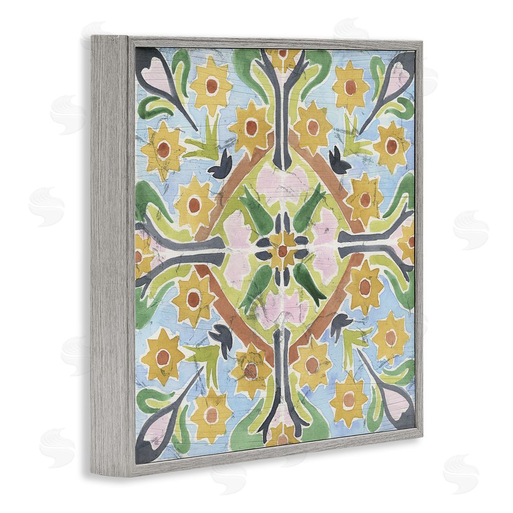 June Erica Vess Balanced Florals Vintage Tile Gray Framed Giclee Wall Art Print