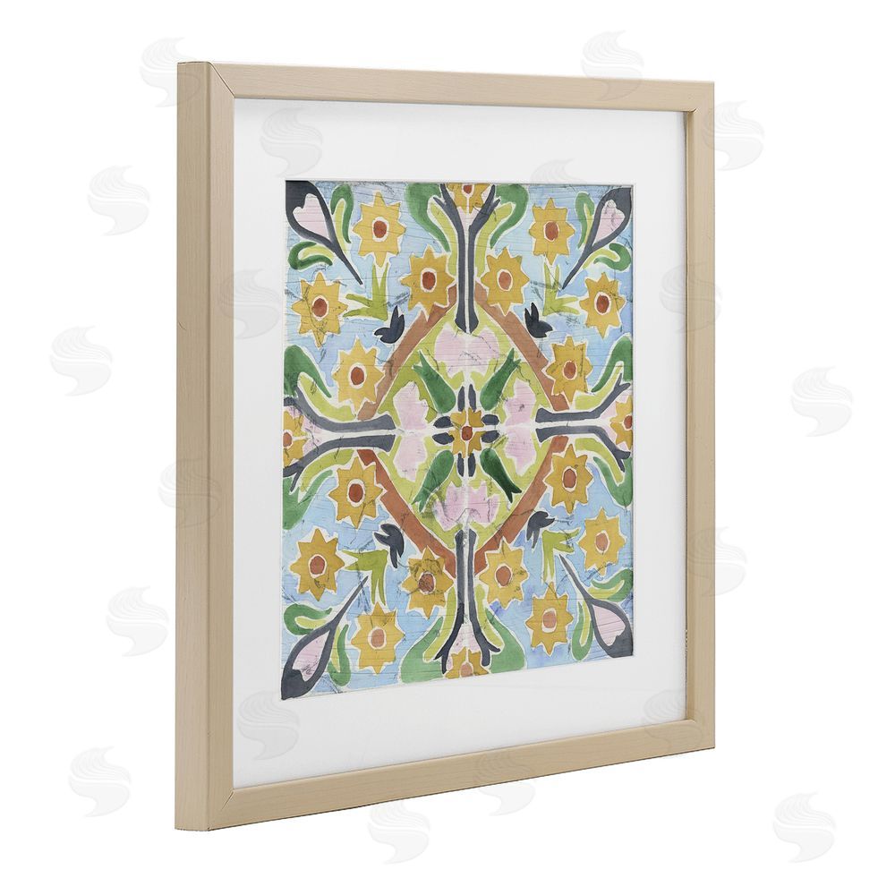 June Erica Vess Balanced Florals Vintage Tile Brown Framed Print Under Glass Wall Art