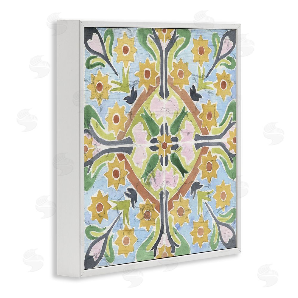 June Erica Vess Balanced Florals Vintage Tile White Framed Giclee Wall Art Print