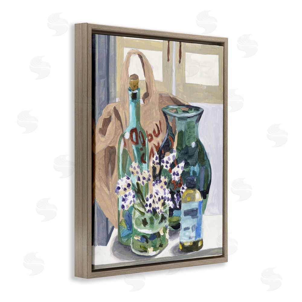 Melissa Wang Bottles & Bag Arrangement Brown Floating Frame Canvas Wall Art Print