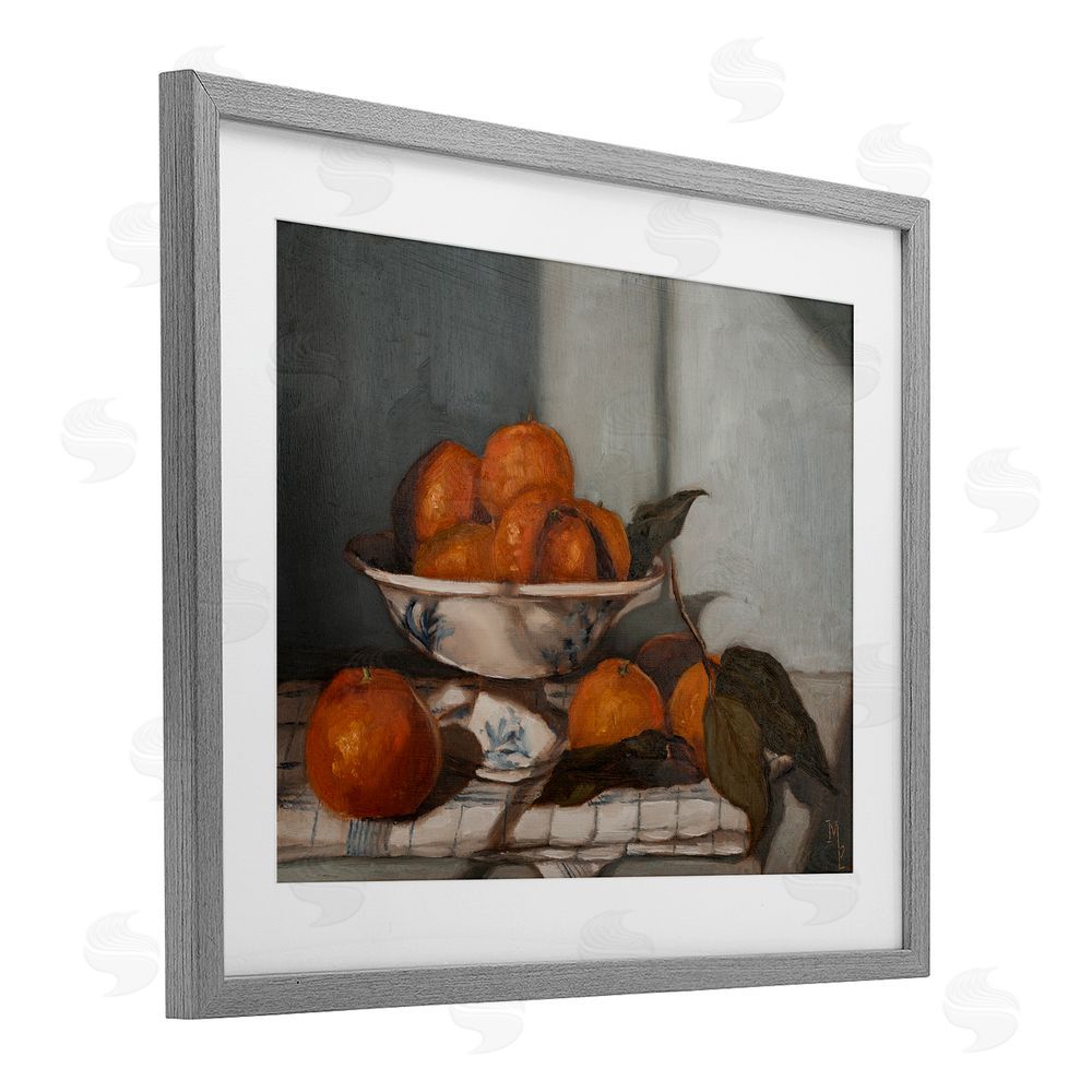 Marian Parsons Bowl of Oranges Table Top Gray Framed Print Under Glass Wall Art