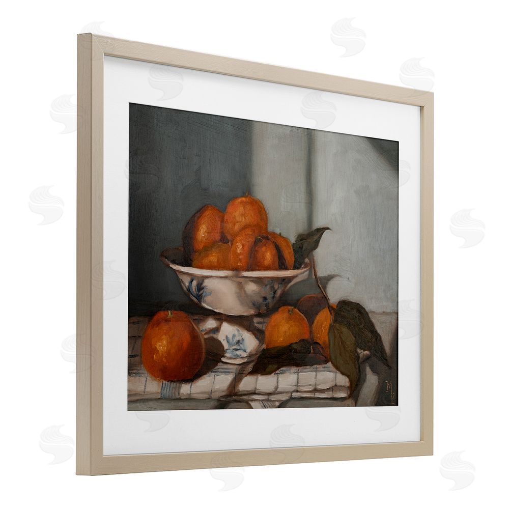 Marian Parsons Bowl of Oranges Table Top Brown Framed Print Under Glass Wall Art