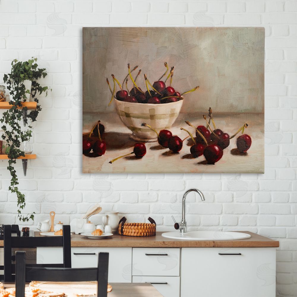 Marian Parsons Bowl of Ripe Cherries Stretched Canvas Wall Art in Room