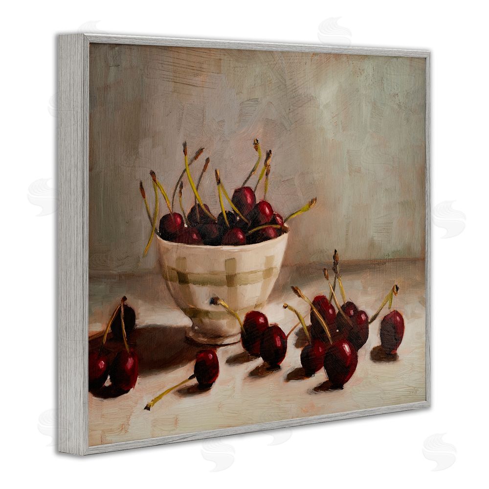 Marian Parsons Bowl of Ripe Cherries Gray Framed Giclee Wall Art Print