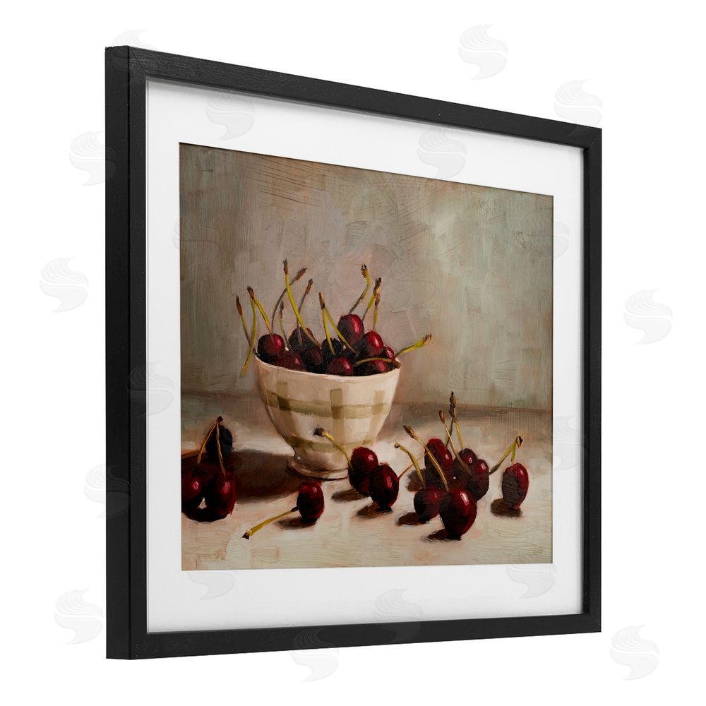 Marian Parsons Bowl of Ripe Cherries Black Framed Print Under Glass Wall Art