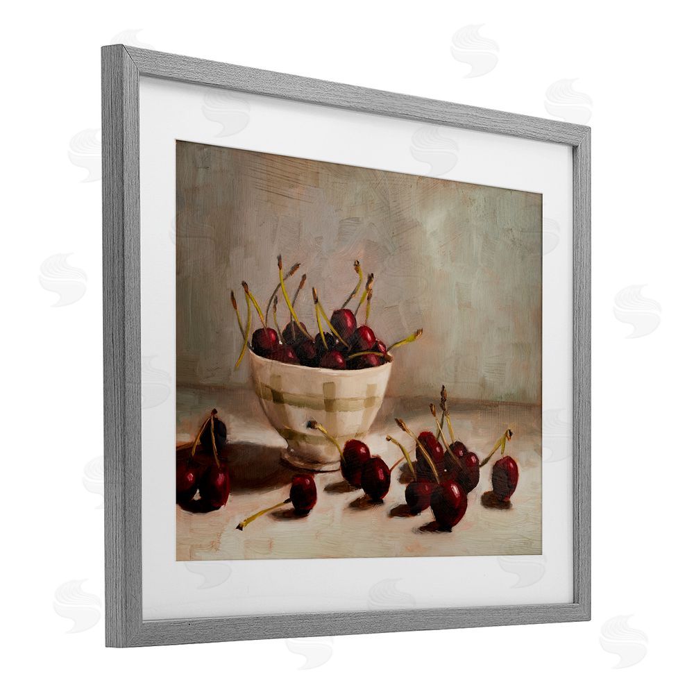 Marian Parsons Bowl of Ripe Cherries Gray Framed Print Under Glass Wall Art
