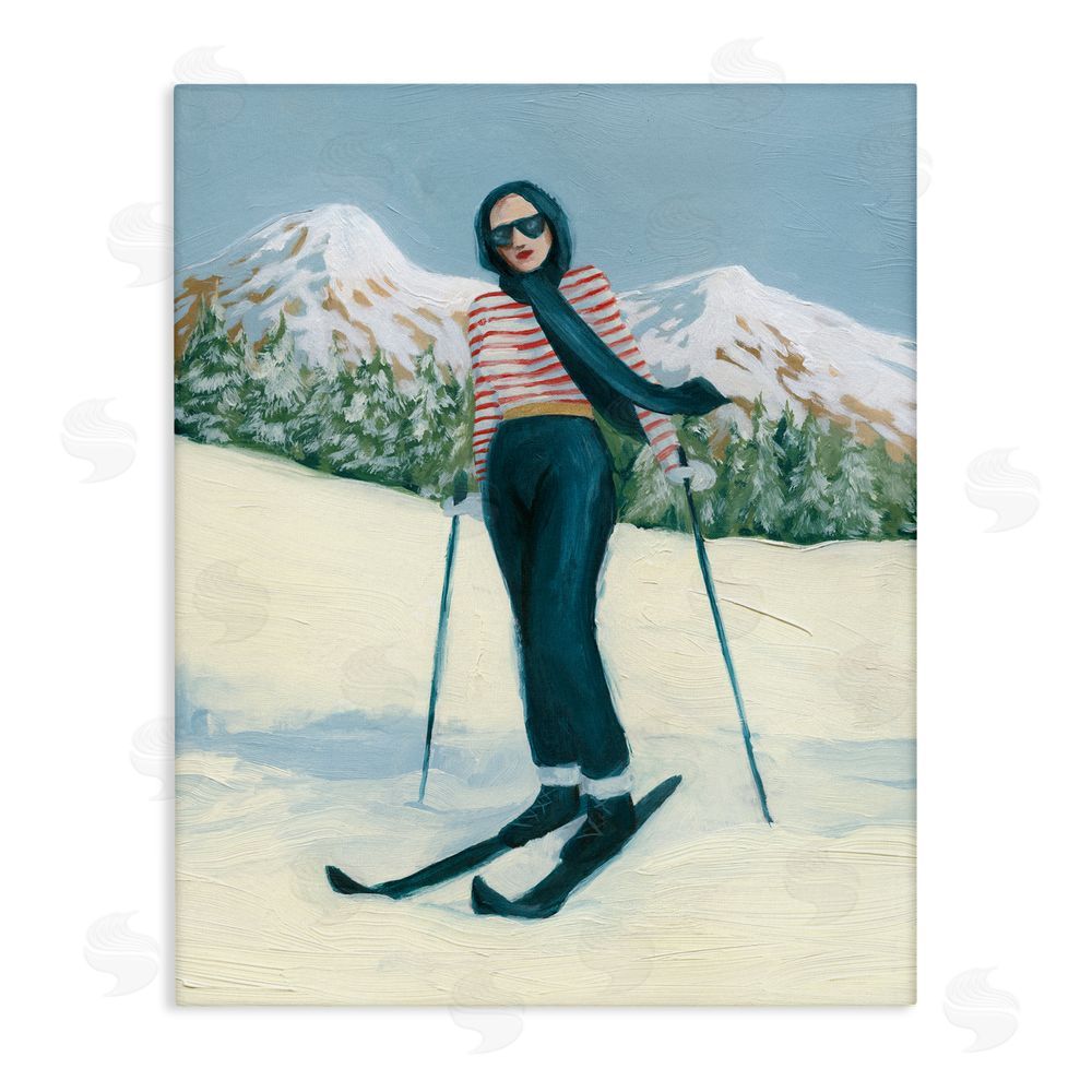Grace Popp Stylish Skiing Sisters Canvas Wall Art Print