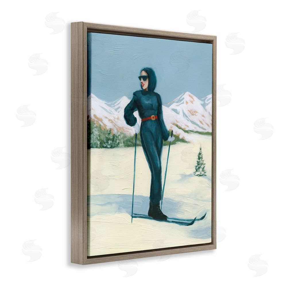 Grace Popp Stylish Skiing Woman Brown Floating Frame Canvas Wall Art Print