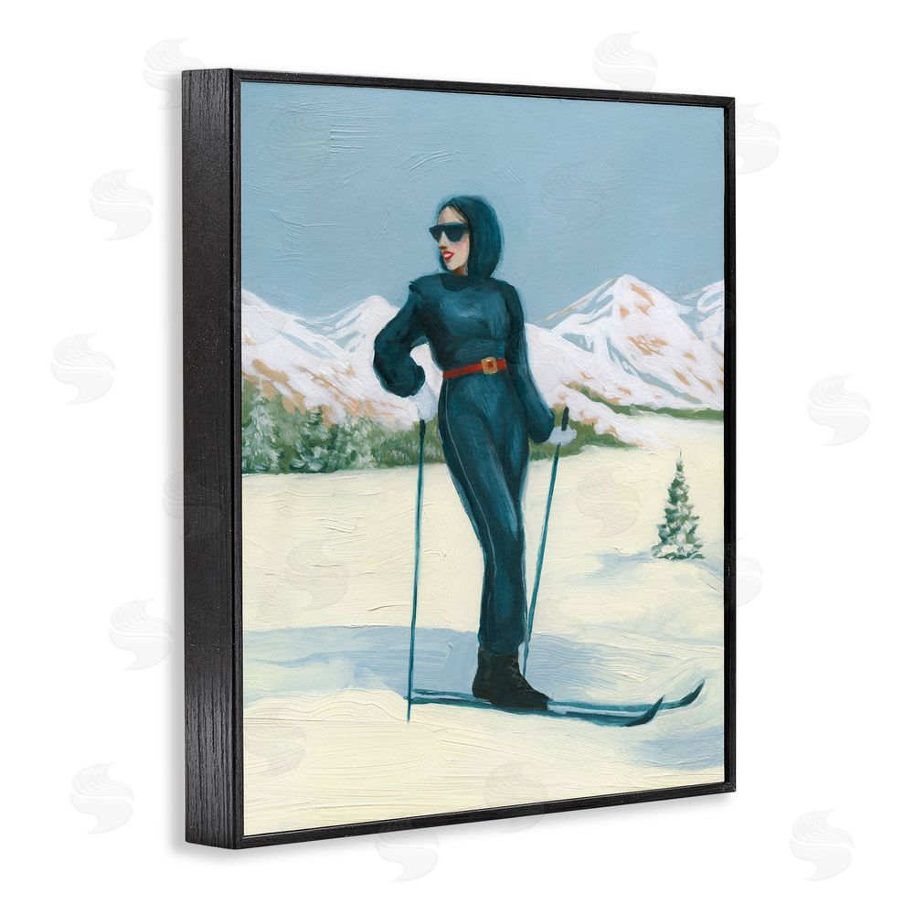 Grace Popp Stylish Skiing Woman Black Framed Giclee Wall Art Print