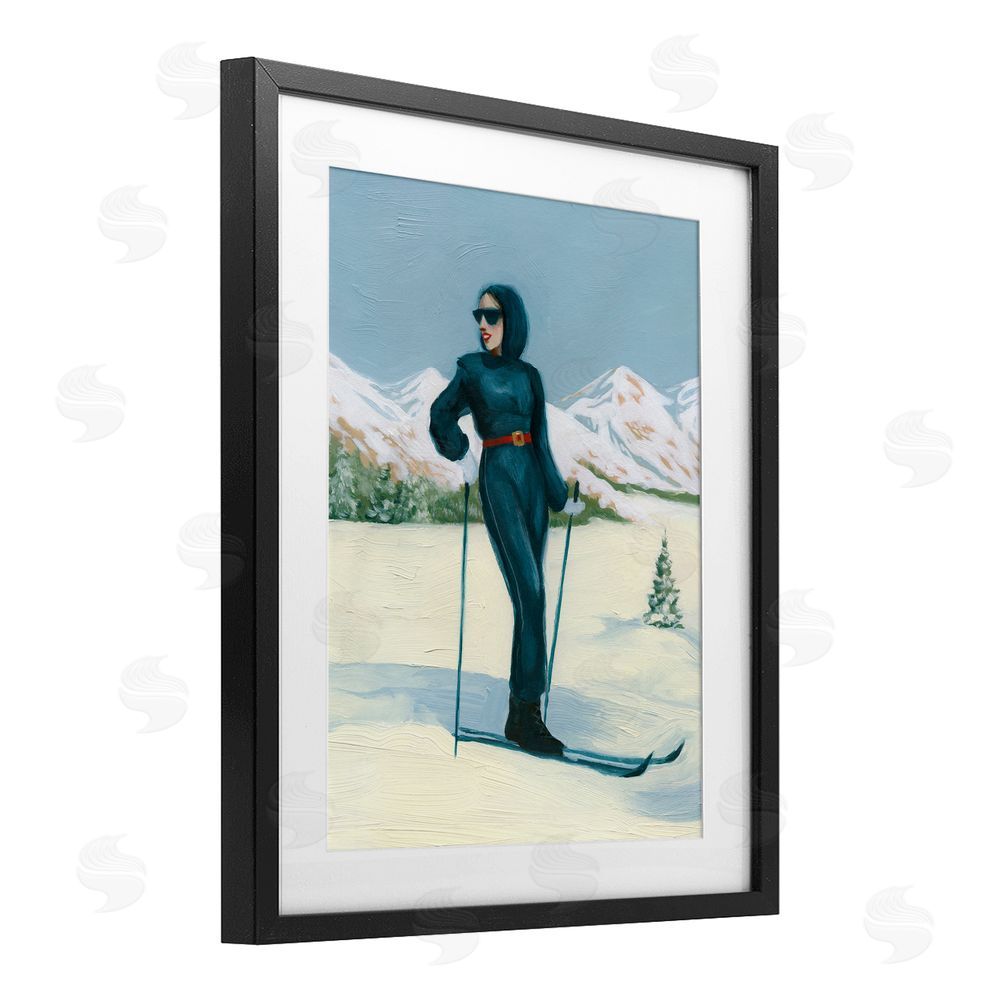 Grace Popp Stylish Skiing Woman Black Framed Print Under Glass with White Mat Wall Art