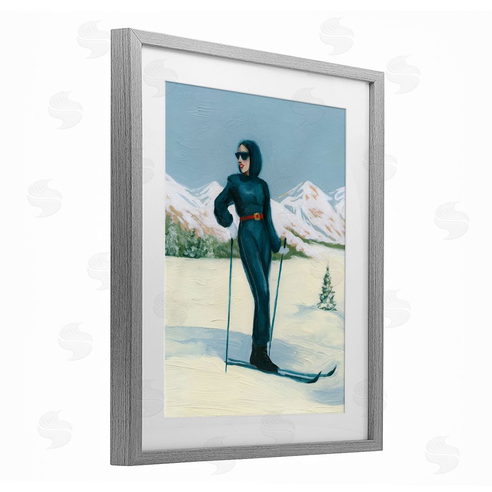 Grace Popp Stylish Skiing Woman Gray Framed Print Under Glass with White Mat Wall Art